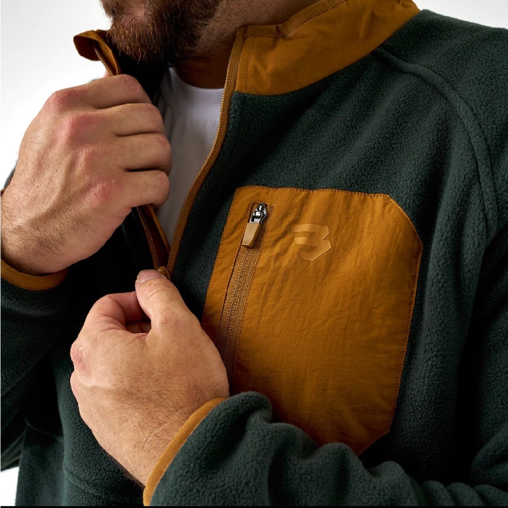 BURLEBO DARK OLIVE MICRO FLEECE PULLOVER - Picture 4 of 6